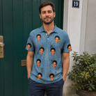 Real-life photo of someone wearing Men's Scuttle Sideshow Custom Face Polo Shirt — custom faces printed all-over