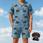 Man wearing Men's Scuttle Sideshow Custom Dog Face Shirt & Shorts Set — custom faces printed all-over