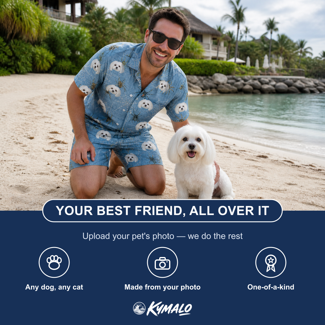 Friends in matching Men's Scuttle Sideshow Custom Dog Face Shirt & Shorts Set — a group gift photo