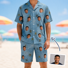 Man wearing Men's Scuttle Sideshow Custom Face Shirt & Shorts Set — custom faces printed all-over