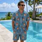 Real-life photo of someone wearing Men's Scuttle Sideshow Custom Face Shirt & Shorts Set — custom faces printed all-over