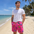 Real-life photo of someone wearing Men's Slab Snickers Custom Face Beach Shorts — custom faces printed all-over