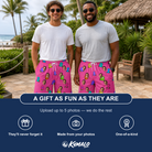 Friends in matching Men's Slab Snickers Custom Face Beach Shorts — a group gift photo