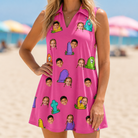 Model wearing Women's Slab Snickers Custom Face V-Neck Dress printed with kids' faces