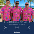 Friends in matching Men's Slab Snickers Custom Face Hawaiian Shirt — a group gift photo
