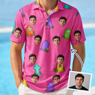 Man wearing Men's Slab Snickers Custom Face Polo Shirt — custom faces printed all-over