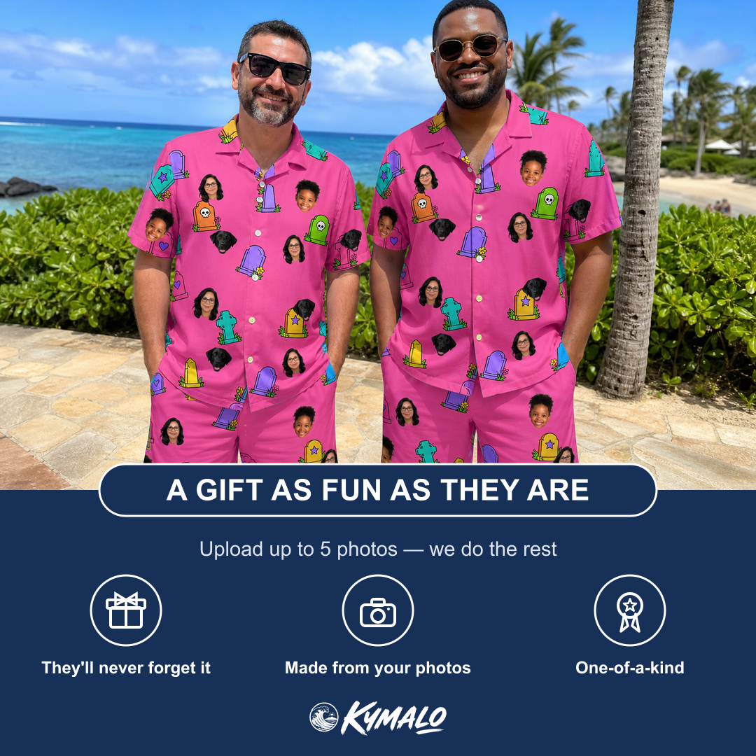 Friends in matching Men's Slab Snickers Custom Face Shirt & Shorts Set — a group gift photo