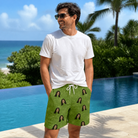 Real-life photo of someone wearing Men's Chitin Chicanery Custom Face Beach Shorts — custom faces printed all-over