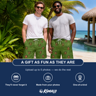 Friends in matching Men's Chitin Chicanery Custom Face Beach Shorts — a group gift photo