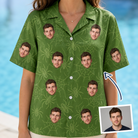 Woman wearing Women's Chitin Chicanery Custom Face Hawaiian Shirt — custom faces printed all-over