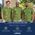 Friends in matching Men's Chitin Chicanery Custom Face Polo Shirt — a group gift photo