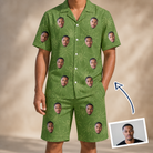 Man wearing Men's Chitin Chicanery Custom Face Shirt & Shorts Set — custom faces printed all-over