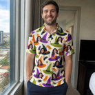 Real-life photo of someone wearing Men's Samhain Silhouettes Custom Face Polo Shirt — custom faces printed all-over