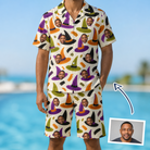 Man wearing Men's Samhain Silhouettes Custom Face Shirt & Shorts Set — custom faces printed all-over