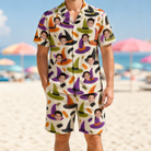 Model wearing Men's Samhain Silhouettes Custom Face Shirt & Shorts Set printed with kids' faces