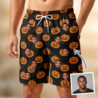 Man wearing Men's Frightlight Fancies Custom Face Beach Shorts — custom faces printed all-over