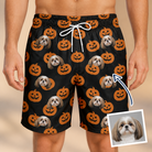 Man wearing Men's Frightlight Fancies Custom Dog Face Beach Shorts — custom faces printed all-over