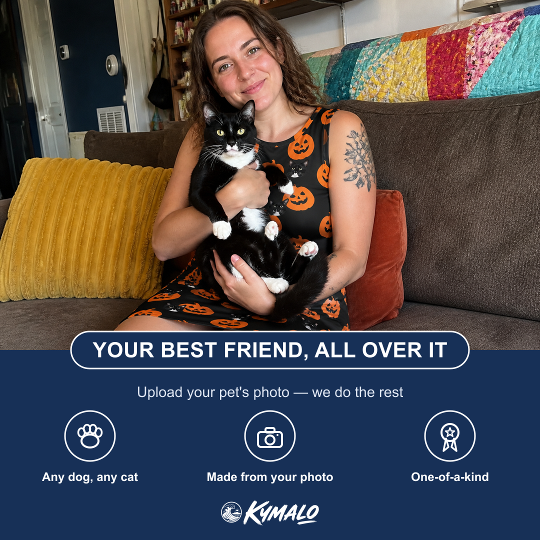 Friends in matching Women's Frightlight Fancies Custom Cat Face Tank Dress — a group gift photo