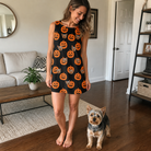 Full-length photo with the pet printed all over this Women's Frightlight Fancies Custom Dog Face Tank Dress
