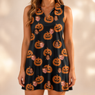Model wearing Women's Frightlight Fancies Custom Face V-Neck Dress printed with kids' faces