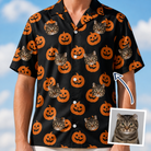 Man wearing Men's Frightlight Fancies Custom Cat Face Hawaiian Shirt — custom faces printed all-over