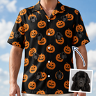 Man wearing Men's Frightlight Fancies Custom Dog Face Hawaiian Shirt — custom faces printed all-over
