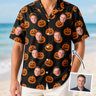 Man wearing Men's Frightlight Fancies Custom Face Hawaiian Shirt — custom faces printed all-over