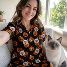 Selfie with the pet whose face is printed all over this Women's Frightlight Fancies Custom Cat Face Hawaiian Shirt