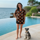 Full-length photo with the pet printed all over this Women's Frightlight Fancies Custom Dog Face Hawaiian Shirt