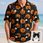 Man wearing Men's Frightlight Fancies Custom Cat Face Polo Shirt — custom faces printed all-over