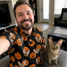 Selfie with the pet whose face is printed all over this Men's Frightlight Fancies Custom Cat Face Polo Shirt