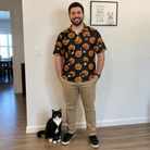 Full-length photo with the pet printed all over this Men's Frightlight Fancies Custom Cat Face Polo Shirt