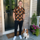 Full-length photo with the pet printed all over this Men's Frightlight Fancies Custom Dog Face Polo Shirt