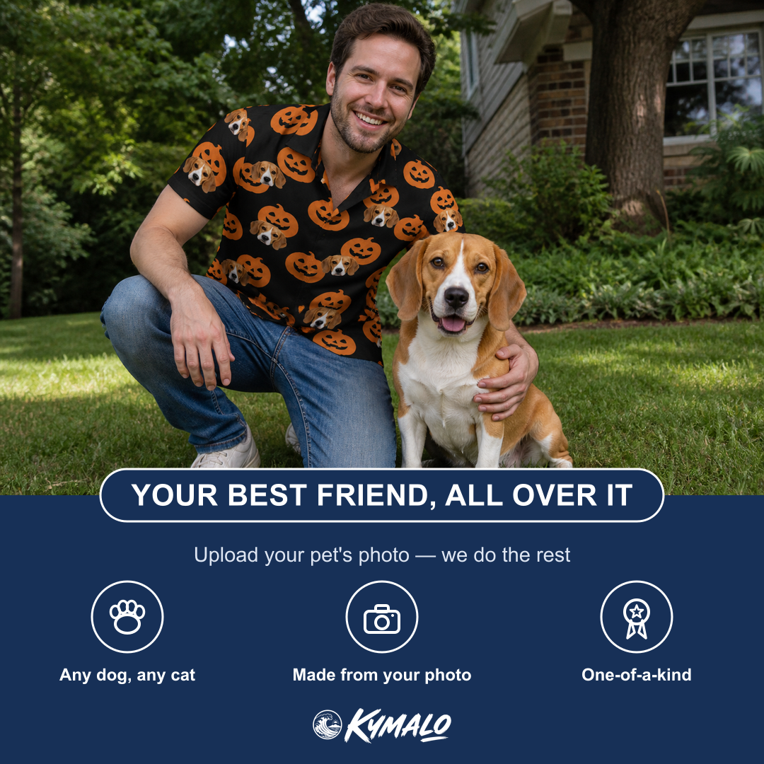 Friends in matching Men's Frightlight Fancies Custom Dog Face Polo Shirt — a group gift photo
