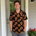 Real-life photo of someone wearing Men's Frightlight Fancies Custom Face Polo Shirt — custom faces printed all-over