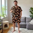 Full-length photo with the pet printed all over this Men's Frightlight Fancies Custom Cat Face Shirt & Shorts Set