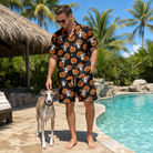Full-length photo with the pet printed all over this Men's Frightlight Fancies Custom Dog Face Shirt & Shorts Set