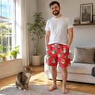 Full-length photo with the pet printed all over this Men's Polar Pantomime Custom Cat Face Beach Shorts