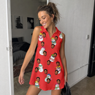 Real-life photo of someone wearing Women's Polar Pantomime Custom Face V-Neck Dress — custom faces printed all-over