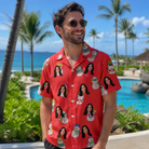 Real-life photo of someone wearing Men's Polar Pantomime Custom Face Hawaiian Shirt — custom faces printed all-over