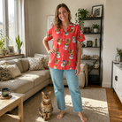 Full-length photo with the pet printed all over this Women's Polar Pantomime Custom Cat Face Hawaiian Shirt
