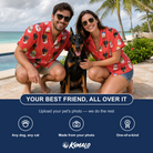 Friends in matching Women's Polar Pantomime Custom Dog Face Hawaiian Shirt — a group gift photo