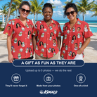 Friends in matching Women's Polar Pantomime Custom Face Hawaiian Shirt — a group gift photo