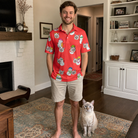 Full-length photo with the pet printed all over this Men's Polar Pantomime Custom Cat Face Polo Shirt