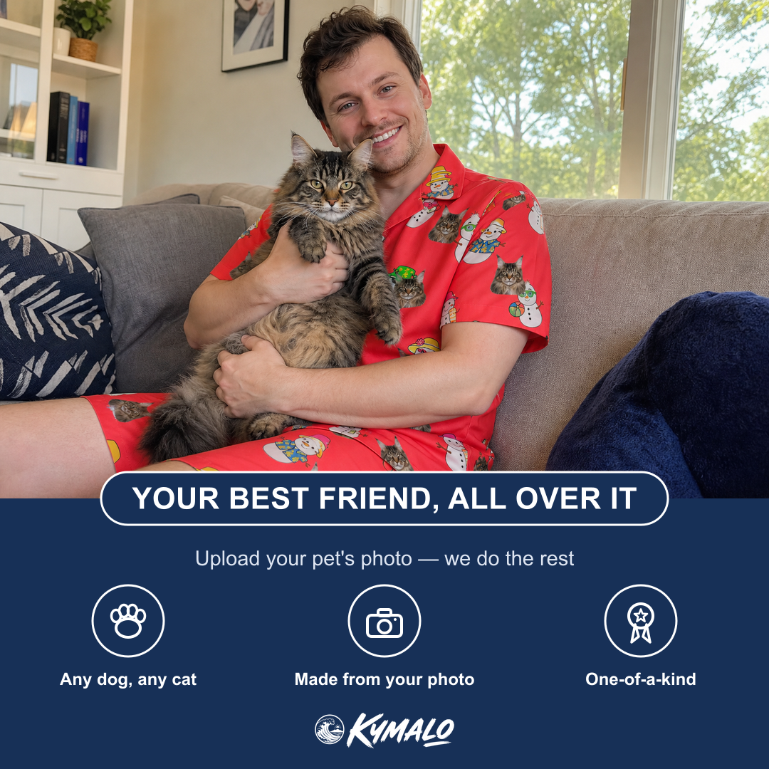 Friends in matching Men's Polar Pantomime Custom Cat Face Shirt & Shorts Set — a group gift photo