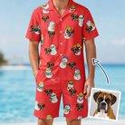 Man wearing Men's Polar Pantomime Custom Dog Face Shirt & Shorts Set — custom faces printed all-over
