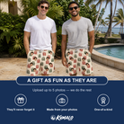 Friends in matching Men's Bowtiful Bundles Custom Face Beach Shorts — a group gift photo