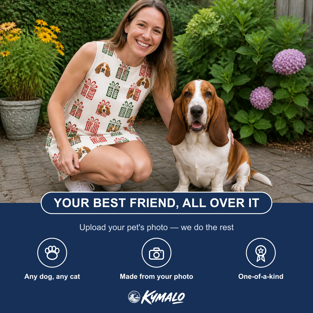 Friends in matching Women's Bowtiful Bundles Custom Dog Face Tank Dress — a group gift photo