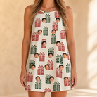 Model wearing Women's Bowtiful Bundles Custom Face Tank Dress printed with kids' faces