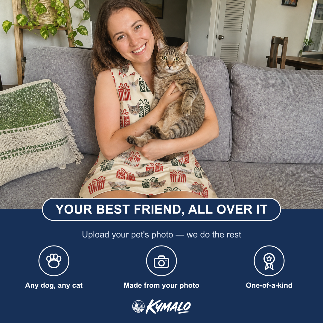 Friends in matching Women's Bowtiful Bundles Custom Cat Face V-Neck Dress — a group gift photo